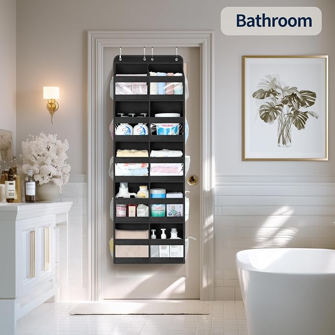 Yecaye 5-Tier Over The Door Organizer Dual-Column, 80lbs Load Over the Door Storage of 10 Compartments, Heavy Duty Door Organizer Hanging for Bedroom Closet Nursery Bathroom Pantry, Black, 2 Pack