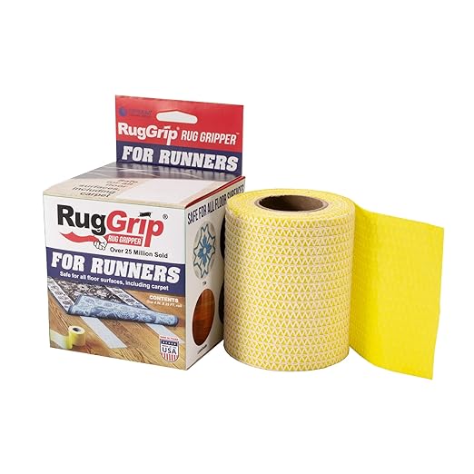 Rug Grip Rug Gripper Double Sided Non-Slip Residue Free Carpet Tape for Area Rugs and Runners - Works on All Floor Types including Hardwood, Tile, Carpet and Vinyl (4in" x 25ft)