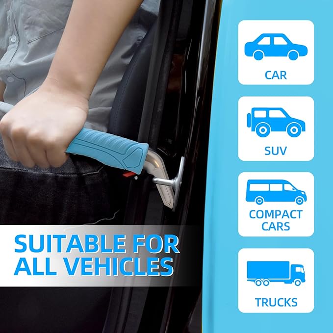 Car Assist Handle for Elderly Car Door Handle: Auto Grab Bar Support Handles - Portable Vehicle Assistance Handles -Mobility Aid to Get in & Out of the Cars Help for Seniors & Handicapped (2pcs Blue)