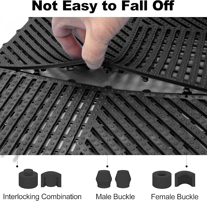 ToLanbbt Modular Interlocking Cushion 12P 11.8" x 11.8" Interlocking Rubber Floor Drain Holes Non-Slip Splicing Drainage Mats for Deck, Shower, Kitchen, Drain Pool, Sauna Bath (Black, 1 Rows Dots)