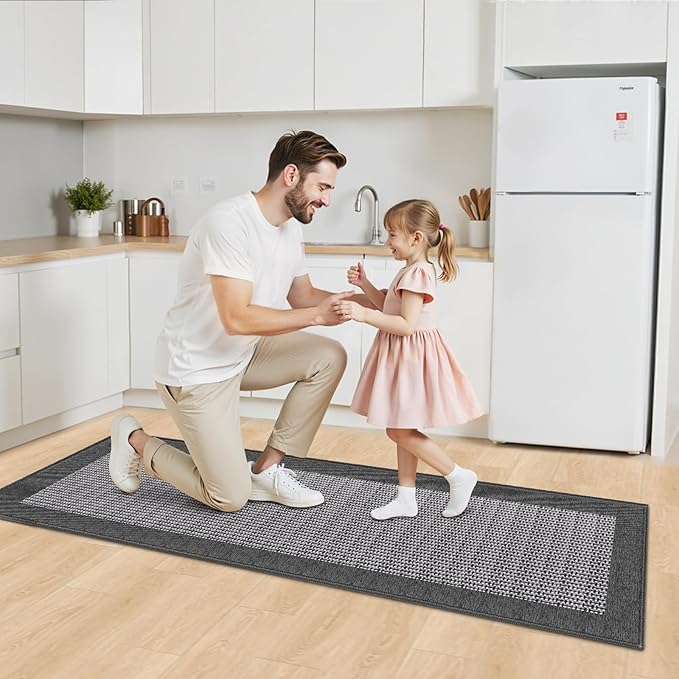 StepRite Kitchen Rugs, Kitchen Mats for Floor, 60"x20" Non-Slip Machine-Washable Kitchen Throw Rug, Absorbent Runner Rugs Office, Sink Standing Desk Mat, Decor Carpet, Grey