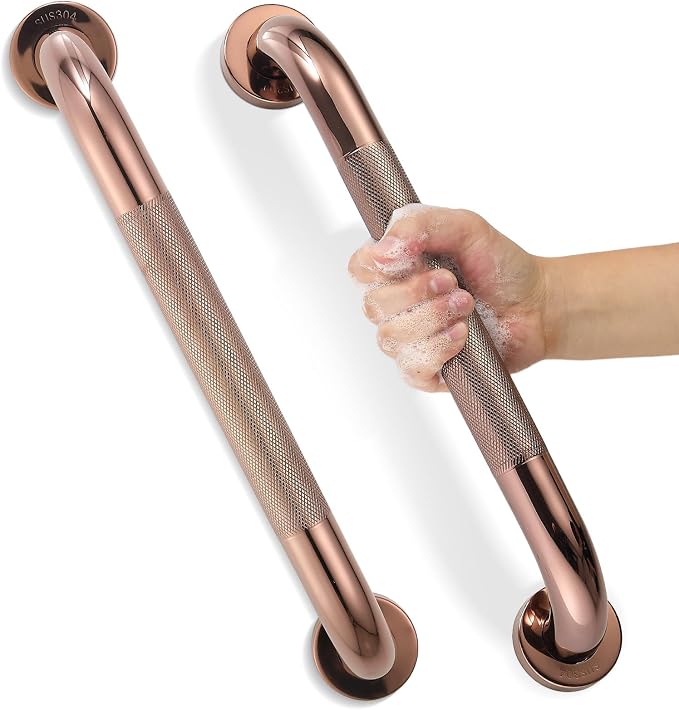 Grab Bars for Shower, Zynuhmo 2 Pack 16 Inch Anti Slip Stainless Steel Bathroom Safety Shower Grab Bar Handrails for Handicap Injury Pregnant Senior Assist Shower Handles(Rose Gold, 1.25" Diameter)