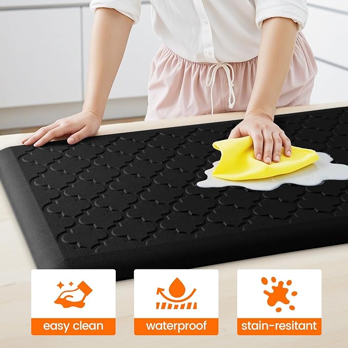 TranquilRelax 4/5 Inch Thick Anti-Fatigue Kitchen Mat Water Resistant Non-Slip Kitchen Floor Mat Ergonomic Comfort Standing Mat for Home Kitchen Office Laundry 17.3"x 39" Black