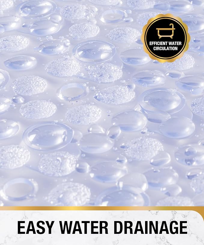 HITSLAM Bathtub Mat Non Slip, 35x16 Inch Bubble Oval Bath Tub Mat for Bathroom, Machine Washable Shower Mat with Suction Cups and Drain Holes, Clear