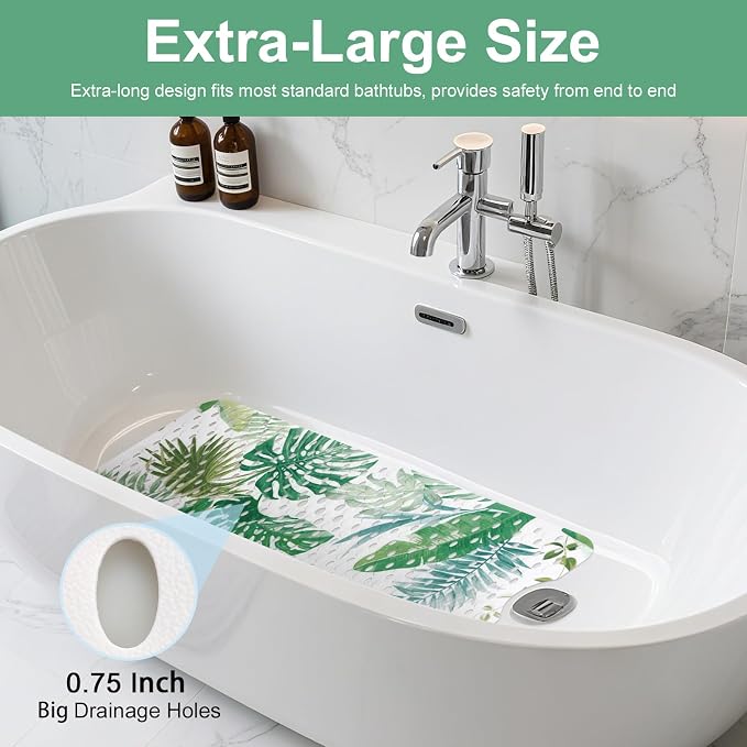 Shower Mat Non Slip, Yonala Premium Anti Slip Stylish Bath Tub Mat, 40 x 16 Inch Extra Large Bathtub Mat with Suction Cups and Drain Holes, Machine Washable
