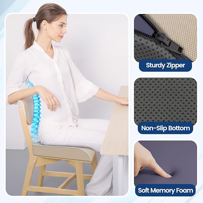 SweetSlubr Seat Cushion for Tailbone Pain Relief, Office Chair Cushion, Memory Foam Large Chair Cushion with Non-Slip Cover for Soft Support at Office Chair, Car Seat, Airplane Beige/2X-Large