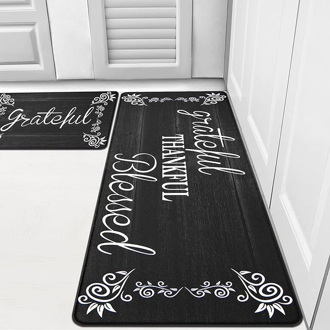 HEBE Anti Fatigue Kitchen Mat Set of 2 Non Slip Cushioned Kitchen Mats for Floor Waterproof Farmhouse Kitchen Rugs and Mats Set Comfort Standing Desk Mat Carpet for Sink,Office,Laundry