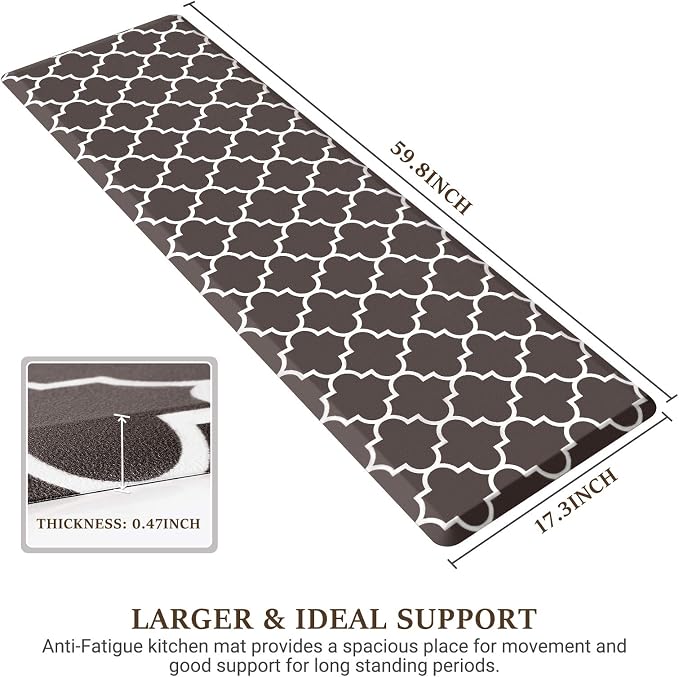 WISELIFE Kitchen Mat Cushioned Anti-Fatigue Kitchen Rug,17.3"x 60",Non Slip Waterproof Kitchen Mats and Rugs Heavy Duty PVC Ergonomic Comfort Mat for Kitchen, Floor Home, Office, Sink, Laundry