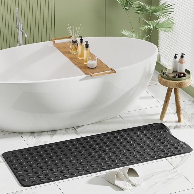 AmazerBath Shower Mat Non Slip 40 x 16 Inches, Shower Stall Mats with Suction Cups and Drain Holes, Non Slip Bath Mat for Tub for Elderly & Kids, Clear Black