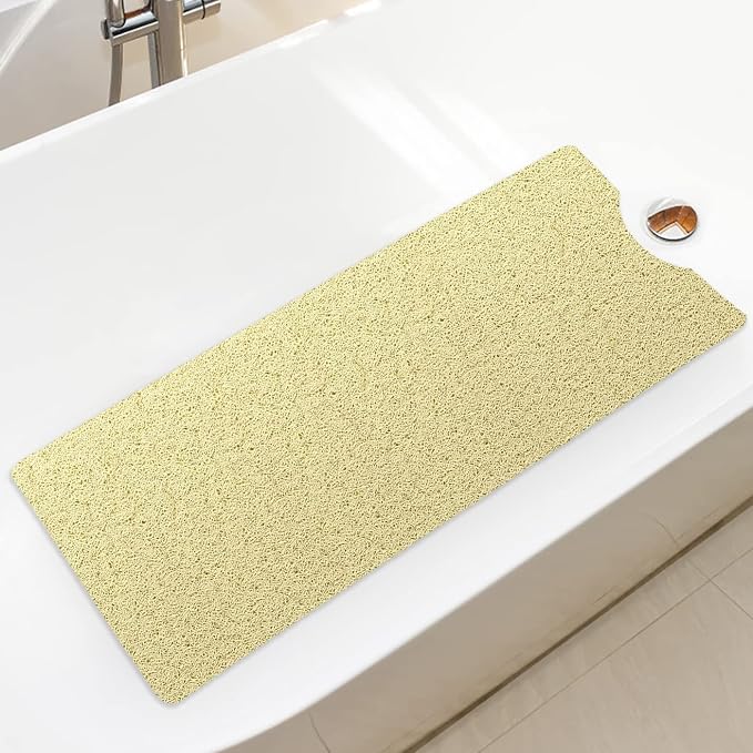 Bathtub Mat Non Slip Shower Mat Soft PVC Loofah Bath Tub Mats with Drain for Bathroom Tub 40 x 16 Inch (Beige Yellow)