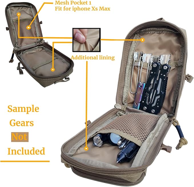 2 Pack Tactical Molle Utility Pouchs,Mini Belt Pouch EDC Pouch Tactical Phone Pouches Outdoor Admin Tool Pouch Medical EDC IFAK Pack with US Flag Patch