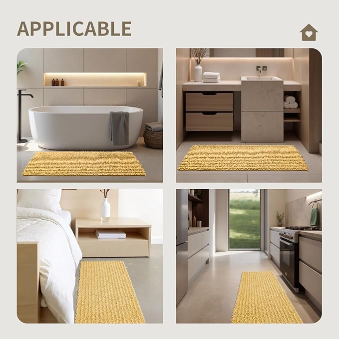 Toilet Rugs U-Shaped Mat 24x24, Contour Bathroom Mat - Ultra Soft & Absorbent Chenille, Quick-Dry, Machine Washable with Non Slip Barrier Backing, Yellow