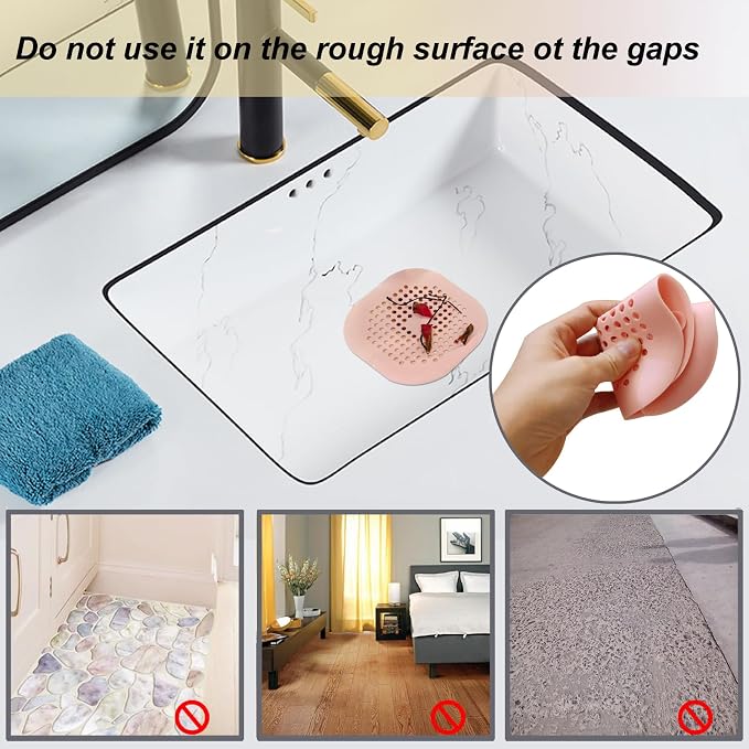 Hair Drain Catcher,Square Drain Cover for Shower Silicone Hair Stopper with Suction Cup,Easy to Install Suit for Bathroom,Bathtub,Kitchen 2 Pack (Pink)