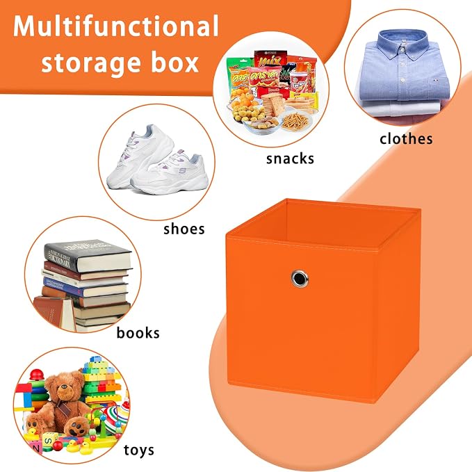 Foldable Storage Cubes Bins ,11 Inch Cloth Storage Cube Fabric Storage Box Cubes Organizer Baskets with Dual Handles for Home Organizer Set of 8 (Orange)