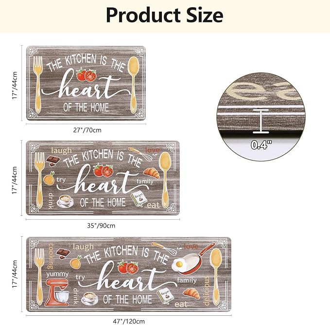 Yamaziot Anti Fatigue Kitchen Rug Set of 3, Non-Slip Waterproof Farmhouse Cushioned Comfort Standing Floor Mat for Kitchen, Office, Sink, Laundry