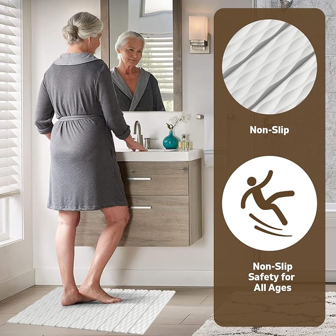 Foldable Stone Bath Mat, Quick-Dry Diatomaceous Earth Stone Drying Mat for Bathroom, Shower Mat Outside Shower, Easy to Store, Easy to Clean