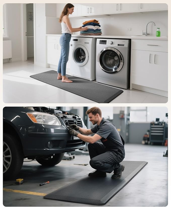 Ophanie Kitchen Mats for Floor, 3/4 Inch Thick Kitchen Rugs, 24'' x 70'' Anti Fatigue Standing Cushioned Mat, Waterproof,Comfort Ergonomic Mat for Office, Home, Sink, Grey Non-Slip Bottom