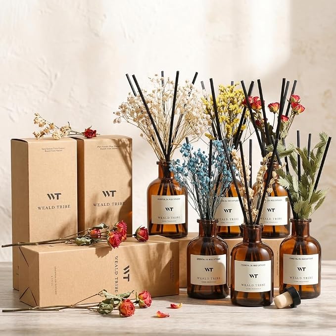 WEALD TRIBE Reed Diffuser Set for Bathroom Air Fresheners, Oil Diffuser Sticks | Fresh Linen Scent 4.0 fl oz Home Fragrance with Sticks Defusers | House Bedroom Office Shelf Decor