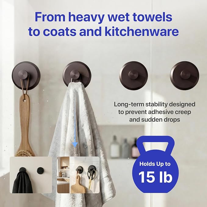 HOME SO Suction Cup Hooks for Shower & Bathroom Towel Holder 4-Pack – Suction Cups Hooks for Hanging Towels, Robes, & Coats - Tiles, Glass Door or Mirror – Shower Hooks & Towel Hooks Organizer -Bronze