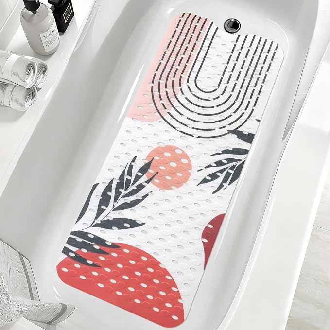 Shower Mat Non Slip, Yonala Premium Anti Slip Stylish Bath Tub Mat, 40 x 16 Inch Extra Large Bathtub Mat with Suction Cups and Drain Holes, Machine Washable