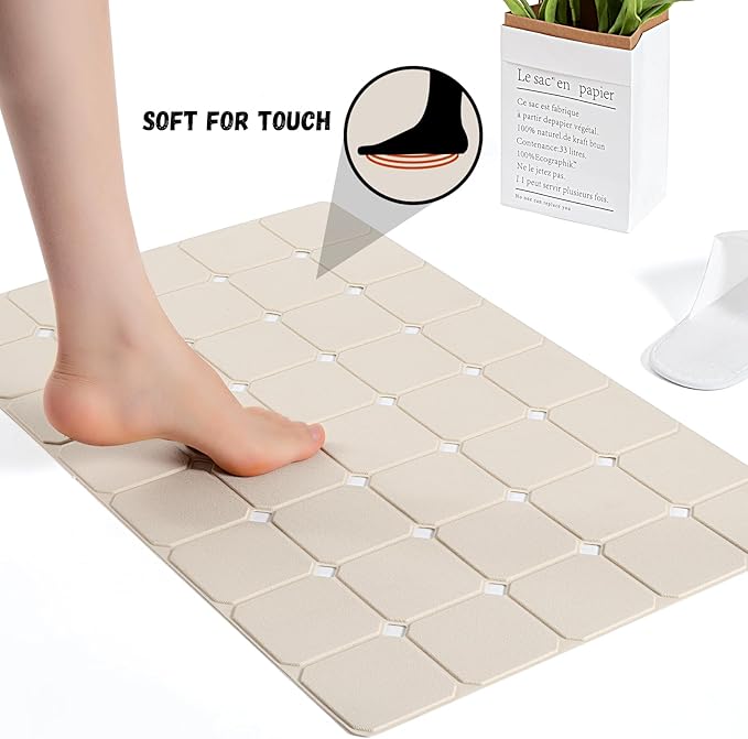 Bath Mat for Textured Tub: Silicone Bathtub Mat Foldable Shower Mat Non Slip Tub Mat No Suction Cups 28 X 17.7Inch - Beige
