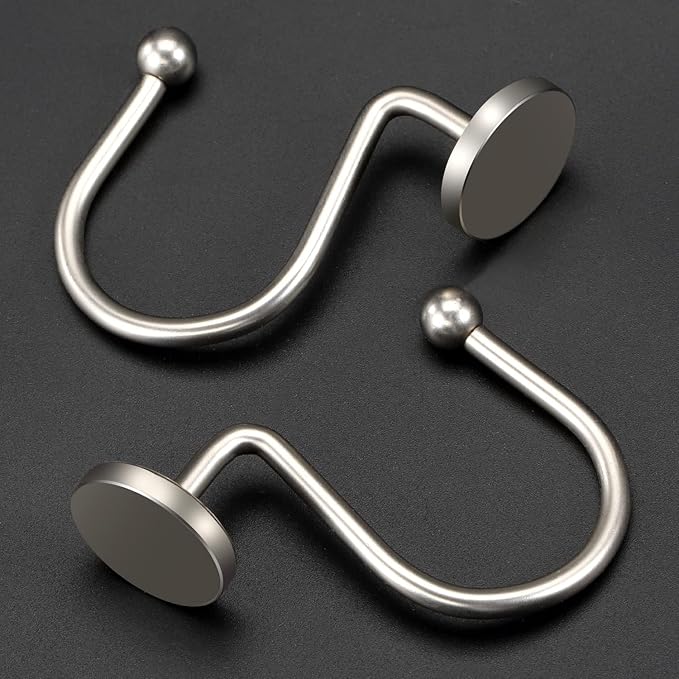 CHICTIE Nickel Shower Curtain Hooks, Rustproof Shower Curtain Rings for Bathroom, Metal Shower Hooks for Shower Curtain Rod, Modern Decorative Shower Curtain Hangers Set of 12, Round Heavy Duty Design