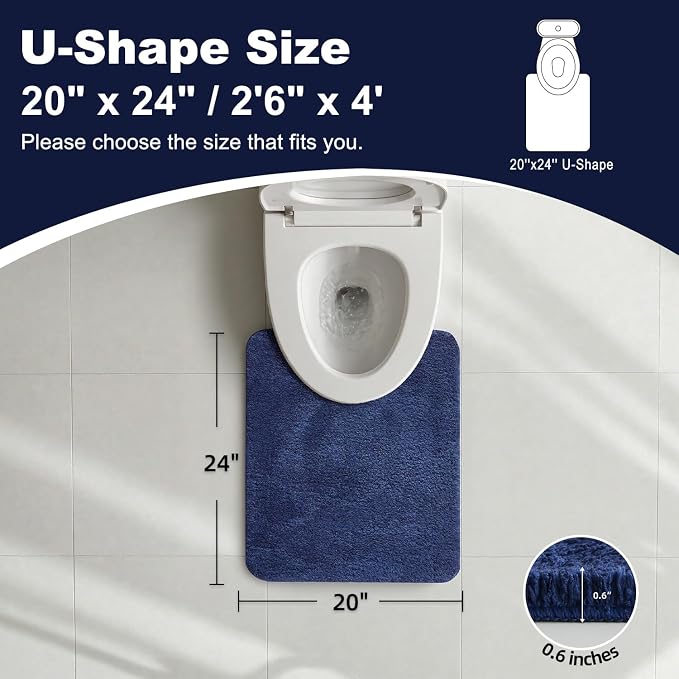 TYUU Toilet Rug, Ultra Soft Toilet Rugs U Shaped Machine Washable Non Slip Absorbent Quick Dry Toilet Mat with Rubber Backing, Navy Blue 20" x 24" U Shape