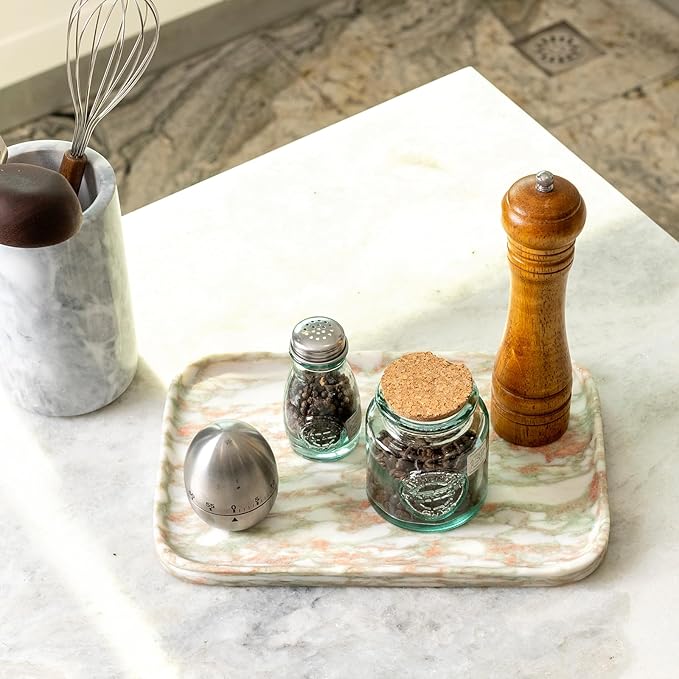 Koville Marble Tray, 12"x8" Marble Vanity Tray for Countertop Bathroom Kitchen Dresser, Decorative Catchall Trays for Perfume Jewelry, Rectangular Stone Serving Tray(Rosso Norvegian)