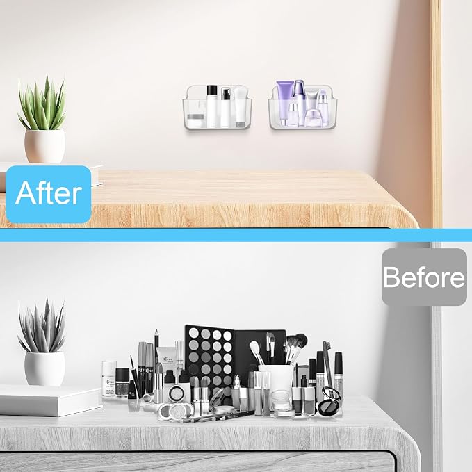 CGBE 2 Packs Cabinet Door Organizer, Acrylic Adhesive Shelf Wall Mounted Storage, Self Adhesive Shower Shelves Without Drilling, Automatic Draining Clear Shower Organizer for Bathroom