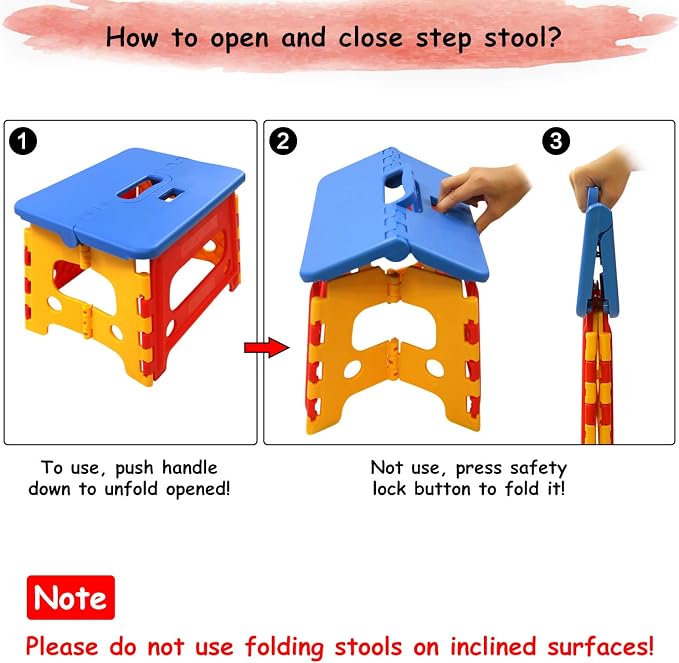 Kids Folding Step Stool for Toddlers Bathroom Sink – Safety Lock to Stable（1 Pack = Red+Blue）