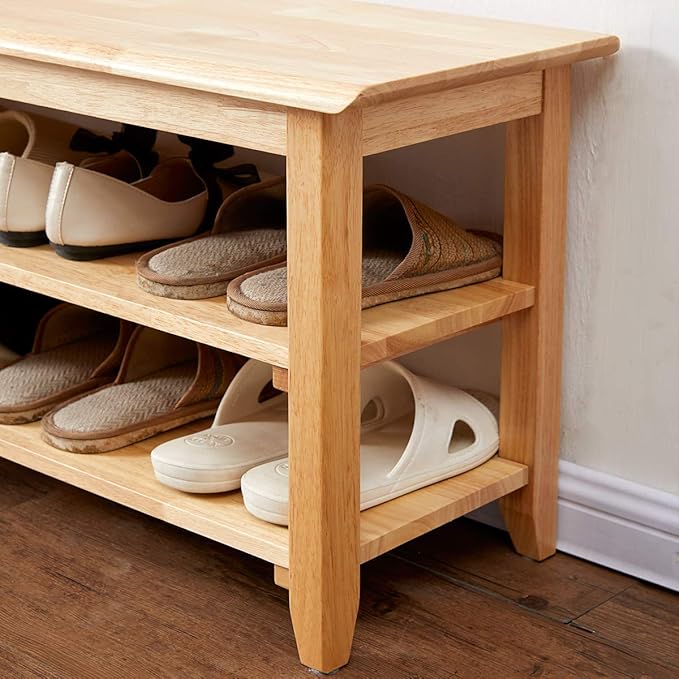 XKZG Shoe Storage Bench Wooden Shoe Rack Bench Simple Style Wood Entryway Bench (Natural,39.4")