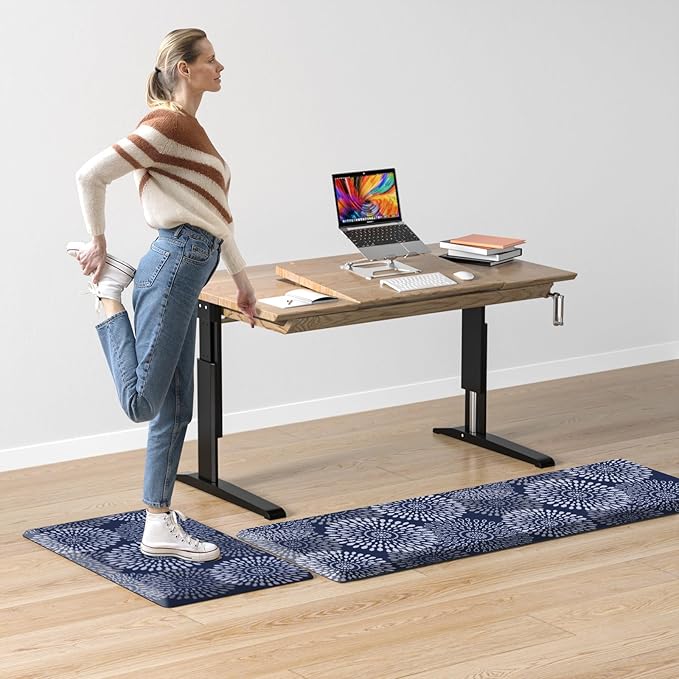 LuxStep Kitchen Mats for Floor,0.47 inch Thicker Cushioned Rug Anti-Fatigue Mats for Kitchen Decor Accessories,Waterproof Non-Slip Mats and Rugs Set for Office,Laundry 17.3"×29"+17.3"×60",Blue