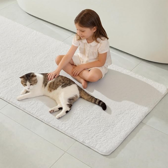 TYUU Toilet Rug, Ultra Soft Toilet Rugs U Shaped Machine Washable Non Slip Absorbent Quick Dry Toilet Mat with Rubber Backing, White 20" x 24" U Shape
