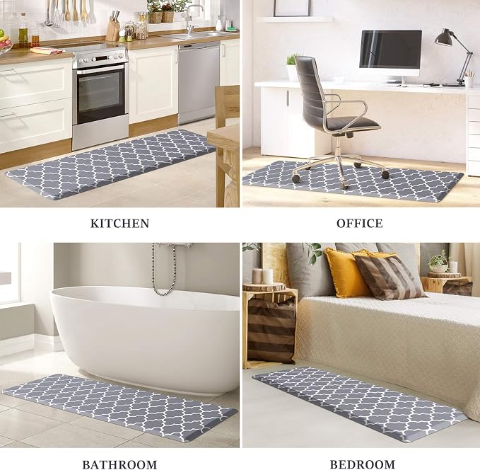 WISELIFE Kitchen Mat Cushioned Anti-Fatigue Rug,17.3"x 60",Non Slip Waterproof Rugs Heavy Duty PVC Ergonomic Comfort Mat for Kitchen, Floor Home, Office, Sink, Laundry, Grey