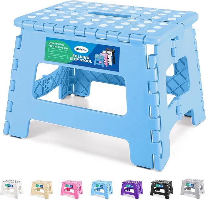 Dyforce Folding Step Stool 9", Kids Step Stool, Heavy Duty Step Stools for Adults, Compact Foot Stools, Light-Weight Toddler Step Stools for Kitchen, Bathroom, Holds Up to 300 lbs (Blue)