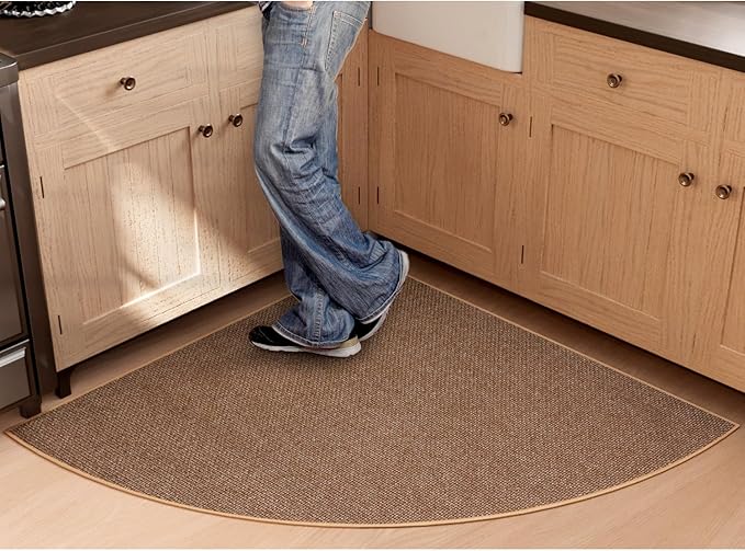SUMLANS Fan Shaped Kitchen Mat 1 PCS, Cushioned Non Slip Rugs for Kitchen Floor, Absorbent Runner Comfort Standing Mats Washable for Kitchen, Office, Home (Brown, Radius 47")