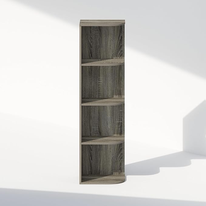 Furinno Reed Corner Shelf, 4-Tier Corner Bookshelf, Book Shelf, Corner Shelves, Storage Rack, for Organization and Storage, Home Office, Living Room, French Oak