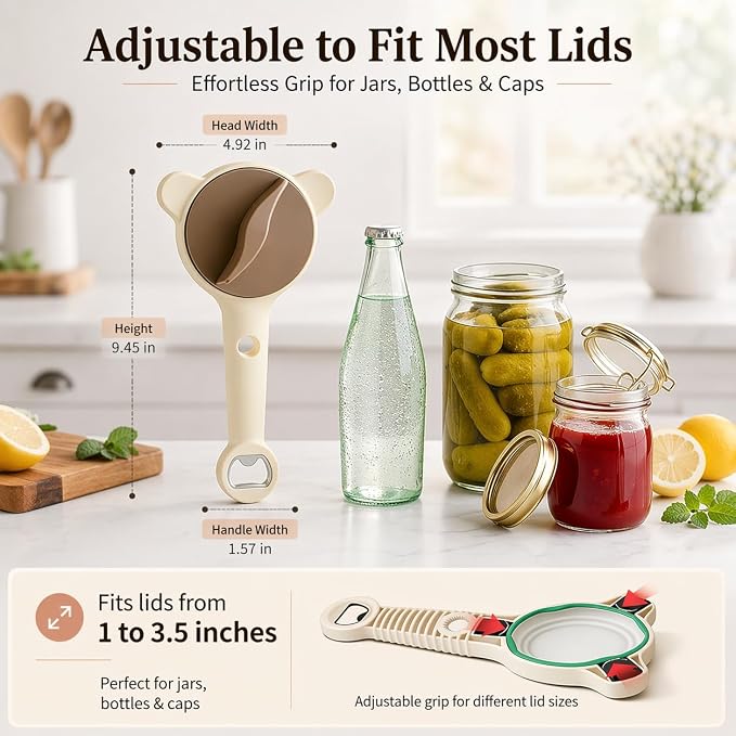 Jar Opener for Weak Hands & Arthritis, Adjustable Can Opener Top Rated for Seniors, with Magnetic Hooks, Easy Grip Opener