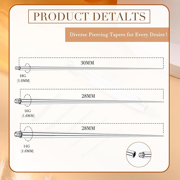 GEMQUEEN Piercing Taper Ball Grabber Tool for Changing Jewelry - 14G 16G 18G 20G Stainless Steel Flat Back Earrings Applicator Tool Threadless Insertion Pin Thread Body Piercing Kit for Ear Nose Lip
