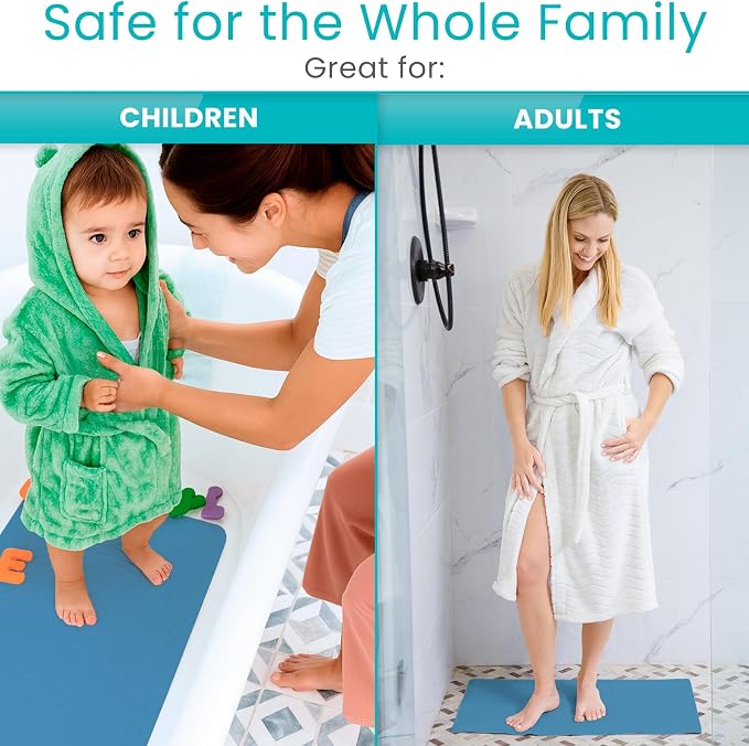 Vive Non-Slip Bath Mat with Suction Cups - 28" x 16" Extra Large Rubber Mat for Safety & Comfort - Patented Grip Prevents Slips and Falls for Kids, Elderly, Men, Women - XL Non Skid Shower & Tub Cover