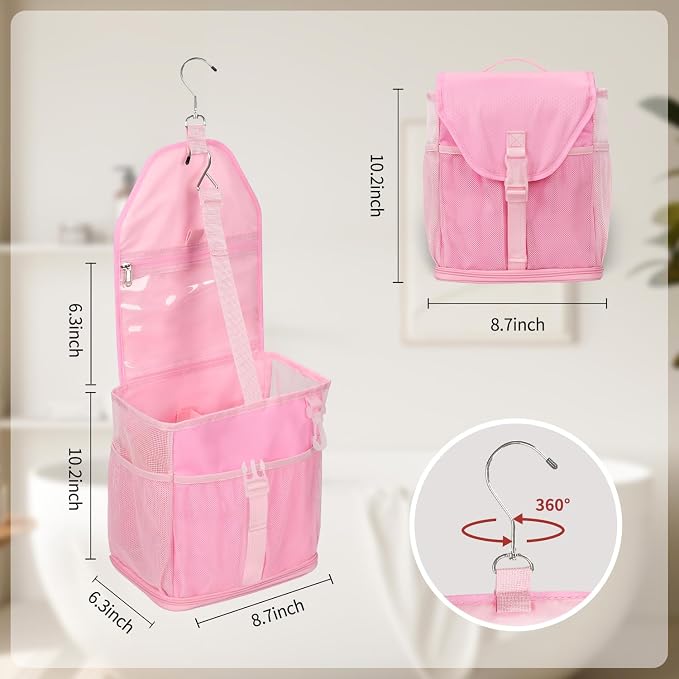 Ethereal Pink Hanging Mesh Shower Caddy Portable for College Dorm Room Essentials, Large Capacity Shower Bag for Guys/Girls, for Beach, Swimming, Gym