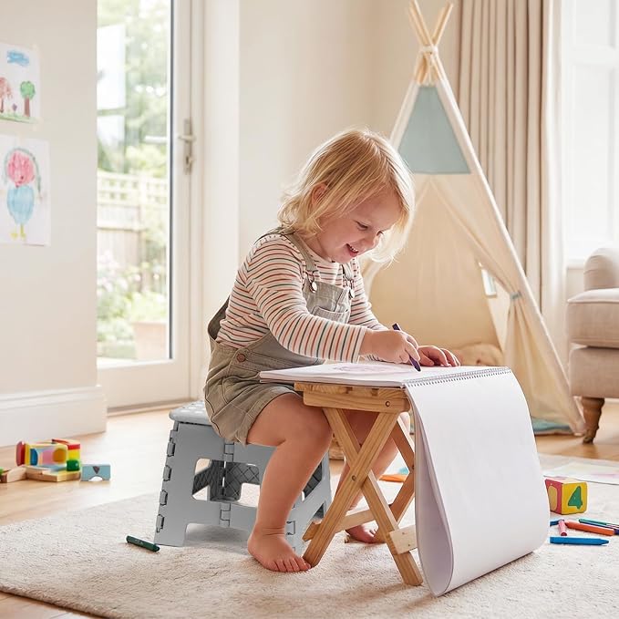 Dyforce 9" Folding Step Stool for Kids and Adults, Collapsible Light-Weight Foot Stools Foldable for Toddler, Kitchen, Bathroom, 300 lb Capacity (Grey)