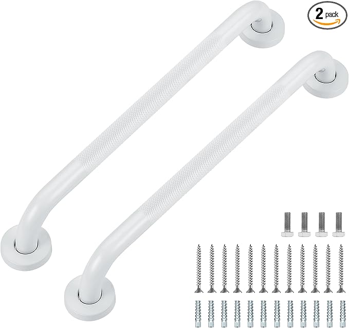 Grab Bars for Shower, 2 Pack 18-Inch Anti Slip Shower Handles for Elderly, Safety Shower Grab Bar, Stainless Steel Handicap Grab Bars for Bathroom (White 1" Diameter)