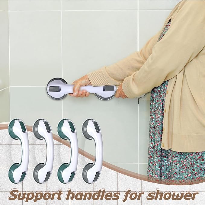 Qunclay 4 Pack 12 Inch Grab Bars for Bathtubs Shower Handle Shower Grab Bars for Seniors Elderly Disabled Handicap (Green, Gray)