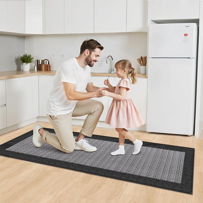 StepRite Kitchen Rugs, Kitchen Mats for Floor, 60"x24" Non-Slip Machine-Washable Kitchen Throw Rug, Absorbent Runner Rugs Office, Sink Standing Desk Mat, Decor Carpet, Black