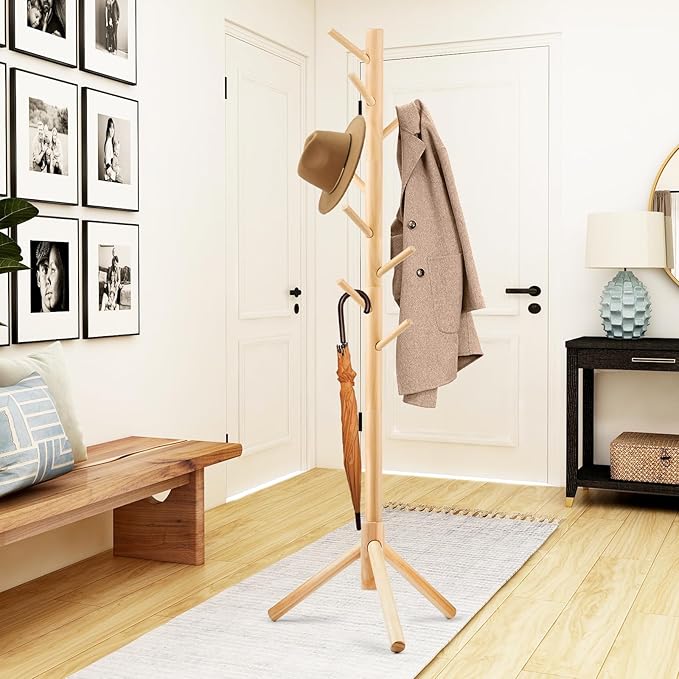 WANGMUXIA 2 PCS Coat Rack, Freestanding Coat Rack with 8 Hooks and 3 Adjustable Size Tree Coat Racks for Bedroom, Hallway, Entrance, Office, for Hats, Coats, Scarves, Handbags