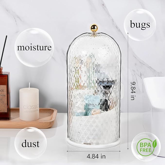 Toothbrush Holder with Cover for Bathroom Countertop, Rotating Organizer for Electric Tooth Brush and Toothpaste, 3-Slot Makeup Brush Storage, Self-Draining Vanity Counter Organizer White