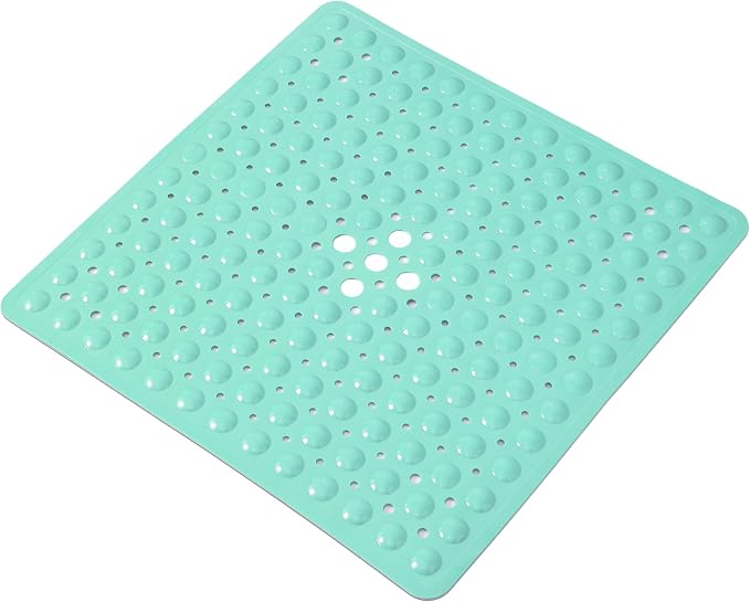 Anti-Slip Bathtub Shower mat, 21×21（ 53×53cm） inch Soft Oversized Machine Washable Non-Slip Bathtub mat with Drainage Holes, Bathroom Floor Suction Cup.（1-Turquoise Green）