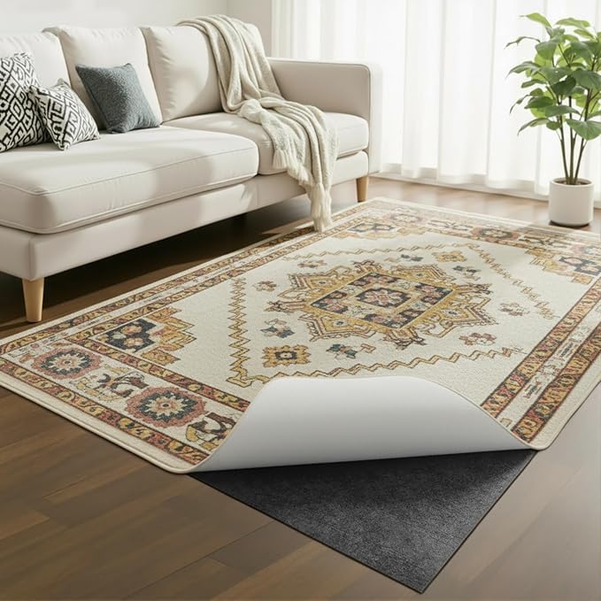 Songrey Non Slip Rug Pad Gripper 8x10 Ft, Thick Felt Fabric with Anti Skid Backing, Carpet Pad for Hardwood Floors, Keep Area Rugs in Place and Safe