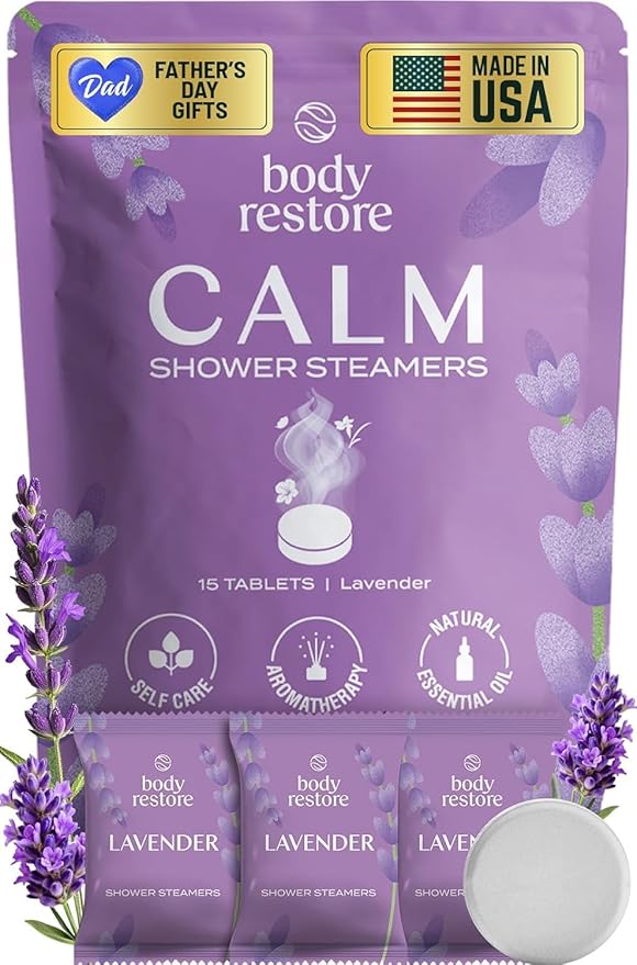 Body Restore Shower Steamers Aromatherapy 15 Pack – Fathers Day Gift for Dad, Luxury Spa Gifts for Men, Relaxation Stress Relief Self Care – Premium Lavender Essential Oil Tablets